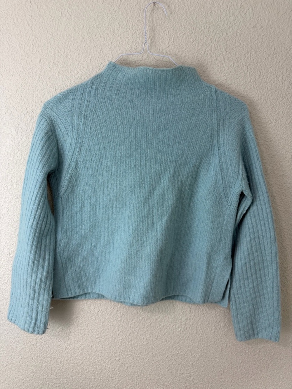 Vince Light Blue Women’s Mock Neck Ribbed Sweater Cashmere Wool Sz Small